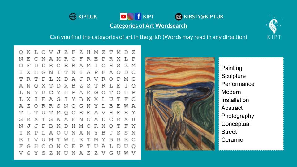 KIPT.UK - Categories of Art Wordsearch