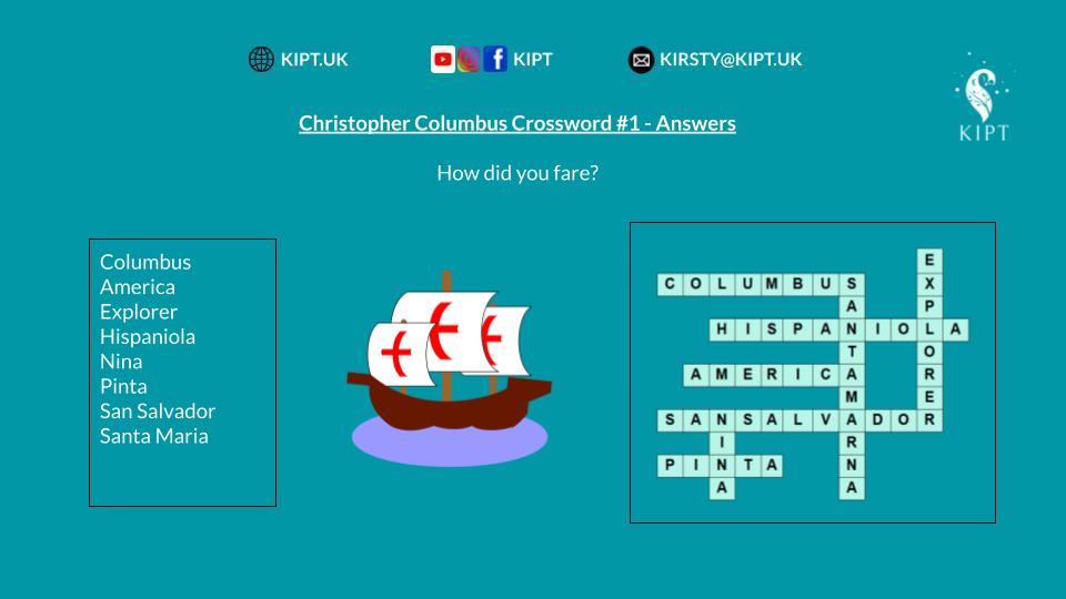 KIPT.UK: Christopher Columbus Crossword #1 Answers