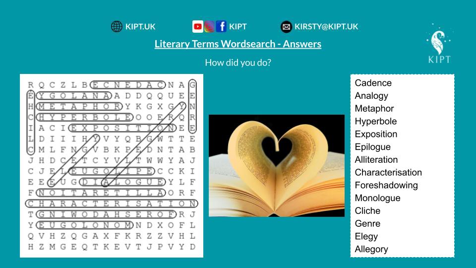KIPT.UK - Literary Terms Wordsearch Answers