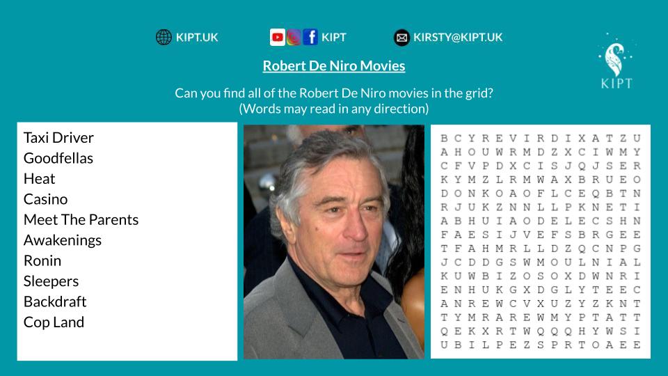 KIPT.UK: Robert De Nero movies Wordsearch